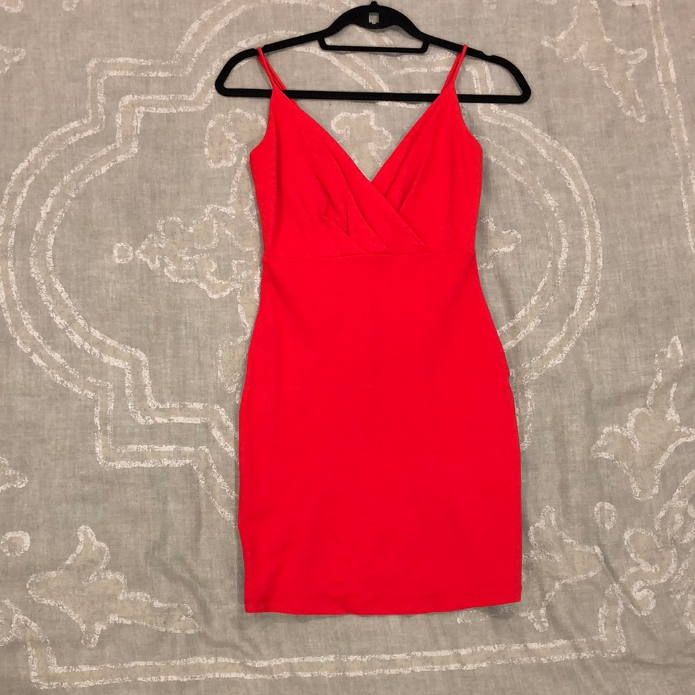 Lulu’s Hot Coral Form Fitting Thin Strap Dress
